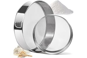Aieraczy 2 Pezzi 15/20cm Setacci per Farina in Acciaio Inox Rotondo, 40/60 Maglie Fine Setaccia Farina Acciaio, Setaccio da Forno Colini da Cucina a Maglia Finea