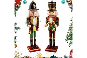 Szhhrxi 2025 Nussknacker Figur, 2 Große Nussknacker Weihnachtsfiguren aus Holz, Nussknacker Soldat im Erzgebirge-Stil, Handbemalter Traditionelle Weihnachtsdeko Nussknacker (A)