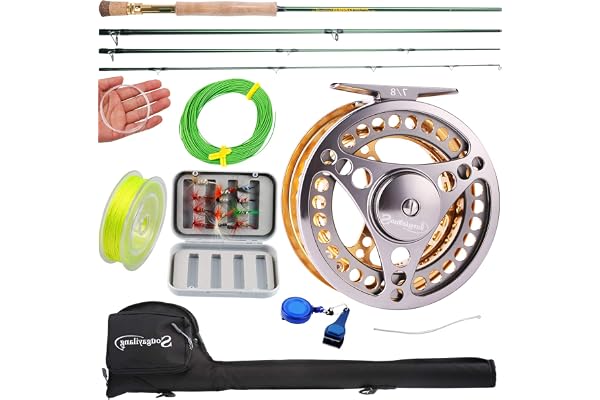 Sougayilang Ensemble de Canne à Pêche à la Mouche Portable avec Moulinet en Alliage d'Aluminium CNC - Kit de Démarrage Complet