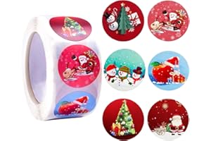 WOWTLMY Christmas Sealing Stickers 500 PCS Christmas Stickers Round Christmas Adhesive Stickers,Assortment Holiday Roll Sticker, Xmas Label Stickers for Party Bags Cards Envelope Christmas Party Decorations