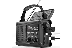 ROCAM Radio d'urgence Solaire 12 000 mAh avec Manivelle 650 mA Et Panneau Solaire 8500 mm², Radio Portable AM/FM Étanche IPX6 avec Lampe LED, USB, Alarme SOS - Idéale pour Camping Et Panne De Courant