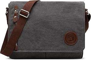 DORRISO Sacs Bandoulière pour Homme, Anti-vol Sac Messager, Sacs Besace Homme pour Travail Voyage Quotidien Sport École, Capacité Adaptée PC Portable 14.0 inch, Toile Sacoche Bandouliere Gris
