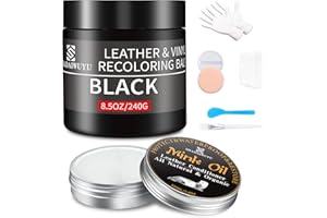 SHADAIWUYU Kit Reparation Cuir,240g Teinture Cuir Noir avec 100ml Entretien,Peinture Cuir Liquide pour Réparer Les éraflures et la Décoloration sur Canapés,Vinyle, Sièges d'auto, Chaussures et Selles