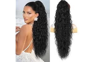 Humistwbiu Claw Clip Ponytail Extension for Women 30 Inch Long Ponytail Hair Piece Wavy Curly Synthetic Hairpieces, Natural Black