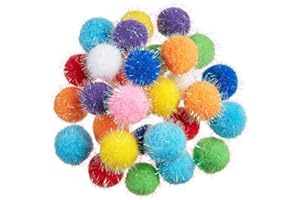 FadyDail 30 Stück 3cm glitzernde Katzenbälle Katzenspielzeug, Katzenbälle Pomponbälle, Lametta Bälle für Katzen, interaktives Katzenspielzeug Bälle