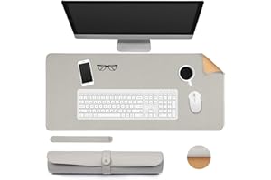Ewolee Desk Pad, Office Desk Mat 70 * 30cm Natural Cork PU Leather Desk Protector Mat Non-Slip Waterproof Laptop Keyboard Mouse Mat for Office Home School(Grey + Cork)