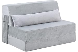 SESHINELL Folding Mattress with Pillow, Twin Size Fold Out Sofa Chair Z Bed with Plush Cover & Storage Side Pocket, Floor Mattress Lounger for Guest Room, Living Room, Dorm, Home Office, Grey