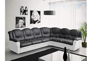 SOFAS AND MORE Texas Big Corner Sofa Suite - Black and White Faux Leather