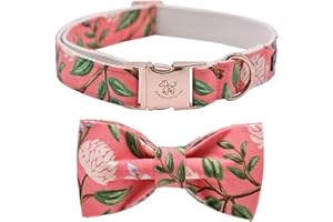 ELEGANT LITTLE TAIL Dog Collar With Bow - Durable Cotton and Webbing Bowtie Collar for Small Medium Large Dogs - Adjustable Pet Collar for Girl Boy