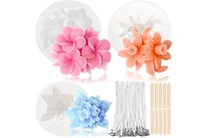 RUIJIE 3 Stück Kerzenform Silikon, 3D DIY Silikonform Kerzen Gießen Formen, Kerzenformen zum Gießen, Kerzen Formen Silikon, Blumen Bubble Kerzengießformen mit 100 Kerzendocht & 5 Dochthalter