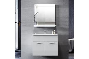 ‎SONNI SONNI Badmöbel Set mit Waschbecken mit Unterschrank und Spiegel Badezimmermöbel 2-teilig 60cm Hochglanz