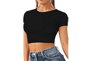 Re Tech UK - Women's Basic Ladies Short Sleeve Stretchy Crop Tops for Women, Slim Fit Crew Neck, Cropped T Shirt, Summer, Cute, Tshirt, Sizes 8-14