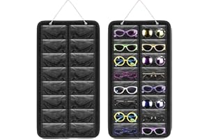 HNBTX Organizador Gafas Colgante, 16 Compartimentos organizador gafas de sol,con 3 Gancho de Metal,Soporte Colgante De Fieltro Para Gafas Perfecto para cualquier habitación-Negro