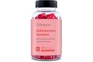 Gommes Multivitamines et Minéraux pour Enfants et Adultes, 120 Gummies | Goût Naturel Fraise | Avec 13 Vitamines et Minéraux | Sans Gélatine, Végétarien, Sans Gluten | Zenement