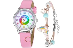 KDM Orologio Bambino Bambini-Educativo Orologio Bambina-Orologio Didattico Regalo Bambino-Orologio da Polso Ragazze per Bambini Analogico Quarzo Impermeabile SportivoPelle Orologi Bambina