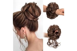 YSDQS HAIR 2PCS Messy Bun Hair Piece Tousled Updo Elastic Hair Bun Hair Piece for Women Synthetic Messy Hair Bun Donut Accessories Scrunchies (Light Brown)