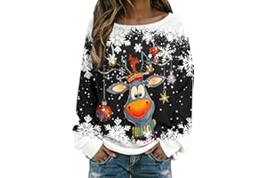Générique Pull de Noël Femme Pull Moche Rigolo Imprimé Renne Bonhomme de Neige Sweatshirt Manches Longues Pulls de Noël Femme