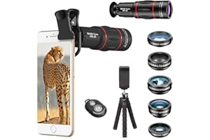 Apexel Zestaw obiektywów do aparatu telefonu 18X teleobiektyw/szeroki kąt i obiektyw makro/obiektyw rybie oko/filtr gwiazd z zdalnym statywem migawki do iPhone'a Samsunga i większości smartfonów