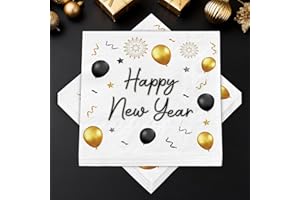 EPOKUS Servietten Silvester, 40 Stück Happy New Year Servietten, Silvester Deko 2026 Papierservietten, Neujahr Partyservietten für Tischdeko Neujahr Party Silvesterdeko, 33x33cm