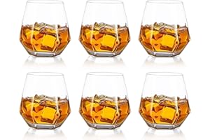 TAOYANMO Lot de 6 verres à whisky en forme de diamant incliné pour bourbon/rhum/bar, cadeau d'anniversaire, de Noël, d'anniversaire de mariage, 300 ml