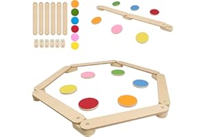 ‎XMTECH XMTECH 12 tlg. Hölz Kinder Schwebebalken Balancierbalken mit 6 Balanciersteine frei kombinierbar, Balancier-Set für 3-7 Years Kinder, Montessori-Spielzeug, Indoor und Outdoor