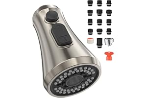 Mbillion Kitchen Faucet Head Replacement 3 Modes Polished Chrome Pull Down Sprayer Head Replacement with 9 Adapters Kitchen Sink Faucet Head (Brushed Nickel)