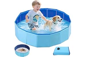 Abiemuce 60x20CM Faltbarer Hundepool mit Ablassventil PVC, Hundepool rutschfest für Kleine & Mittlere Hunde Katze, auch für Kinder Geeignet, Tragbar und Leicht zu Verstauen