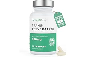 High Strength Trans-Resveratrol - 98% Purity (3rd Party Tested) | 500mg x 60 Capsules / 60 Servings | from Japanese Knotweed Root Extract | Pure Fill (Nothing Else Added) | Love Life Supplements