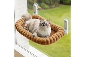 CareCooo Hamac Chat Fenetre avec Ventouses, Lit Suspendu Pliable jusqu'à 18kg, Confortable et Durable pour Gros Chats, Marron, M(52 x 30cm)