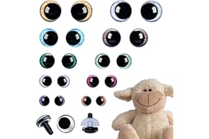Joyek 20 STK Glitzer Augen für häkeltiere 12-20mm Amigurumi Augen mit Unterlegscheiben Bunt Sicherheitsaugen für Häkeltiere 3D Kunststoff Bastelaugen für Stofftiere Puppe Plüschtier Teddyaugen