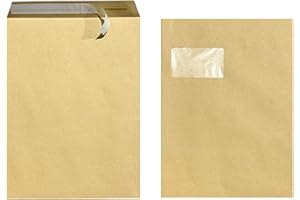 PREMINGO 50x Versandtaschen C4 A4 braun mit Fenster, selbstklebend mit Abziehstreifen, 90 g/qm, Maße 229 x 324 mm Umschläge Kuvert