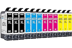 akaca 603XL Cartuchos de Tinta (3X Negro, 3X Cian, 3X Magenta, 3X Amarillo) Compatibles con Epson 603 603XL, para Expression Home XP-2100 XP-3100 XP-4100 XP-4150, Workforce WF-2830 WF-2835 WF-2840