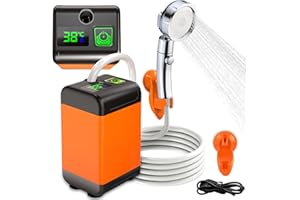 HELIMWINT Doccia portatile per campeggio: doccia elettrica all'aperto pompa ricaricabile con display digitale intelligente - 3 modalità di flusso Soffione doccia per spiaggia campo campeggio escursionismo