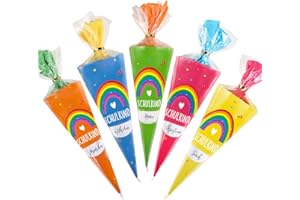 COLOFALLA 10 Stk Schultüte für Mädchen Junge Klein Geschwister Schultüte Schulkind Regenbogen-Boho Zuckertüten zum Befüllen Geschwistertüte Deko für Einschulung Schulanfang Abschiedsgeschenk