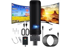 DVONE Antenna TV Esterni Interni, IP66 Antenna DVB-T DVB-T2 Ricezione Del Segnale a 360 Gradi con Amplificatore Segnale, Cavo Coassiale da 13m e Protetto Dai Fulmini per FM, VHF, UHF 1080P 4K VHF DTMB