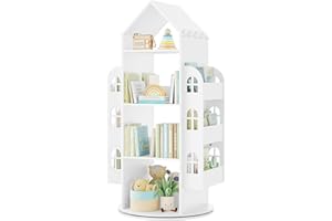 WOLTU Libreria Infantil Giratoria de 4 Niveles, Estanteria Infantil para Libros y Juguetes, Estantería Giratoria en Forma de Casita, 63x59x125 cm, Blanco