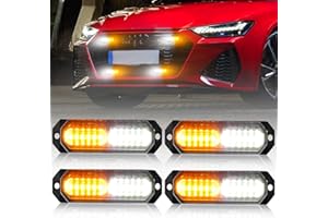 JMEST LEAD 4PCS 12 LED Strobe Lights 12V-24V Emergency Hazard Strobe Warning Grille Working Light Bar Waterproof Flashing Beacon for Car Vehicle Truck Trailer Caravan (Amber/White)