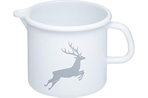 Riess, 0040-067, garnek z dzióbkiem 12 1,0 l, Country - jeleń szary, średnica 12 cm, wysokość 11,5 cm, pojemność 1,0 l, emalia, biała z szarym jeleniem, 0,428 kg, 18,7 x 13,5 x 11,5 cm