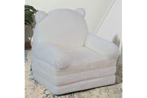 BYBYME Kids Fold Out Chair Bed - Foldable Toddler Chair Lounger for 1-3 Year Old Children - Cute Folding Sofa Bed Couch Armchair for Playroom Bedroom (Cream)