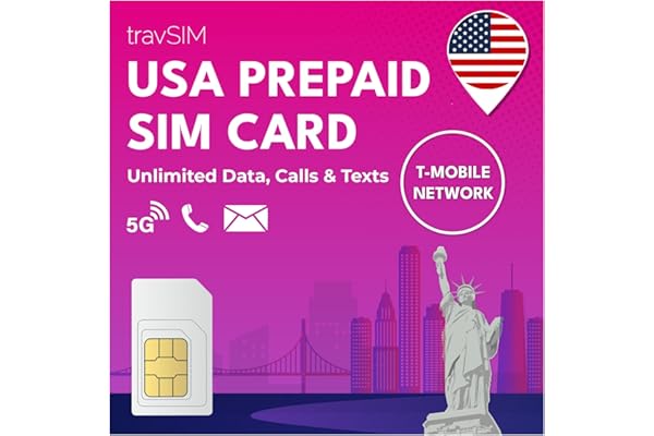 travSIM Carte SIM USA (utilise Le réseau T-Mobile) | Données Mobiles 50 Go | Carte SIM pour Les États-Unis avec appels illimités & SMS aux États-Unis | Carte SIM US valable 7 Jours