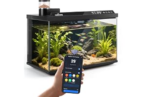 Nobleza Smart Akvarium 30L, Komplett WiFi-Set med App och Vattenbytsystem | 30L akvarium i ultra-vitt glas med appstyrning, 3-stegspump, foderautomat och 6 ljuslägen för nybörjare och kontor.