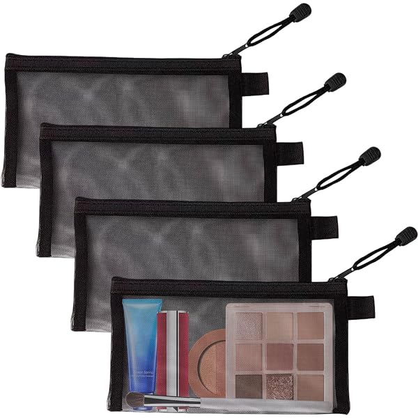 TRKETK 4 Pezzi Mini Borsa da Toilette con Cerniera, Trucco Sacchetto Porta Piccola Borsa per Cosmetici Trasparente Borsa per Cosmetici da Viaggio Buste Rete Piccole Mini Sacchetto di Matita