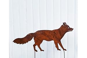 ‎STEINFIGURENWELT GIEBEN STEINFIGURENWELT GIEBEN Fuchs laufend 30x66cm zum Stecken Gartenstecker Edelrost Gartendeko Wetterfest Rost Gartenfigur Metall Rostfigur Tier Waldtier