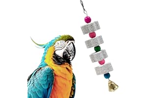 XDGBGFN Vogel-Kauspielzeug, Schleifen Kalziumstein mit Glocken Buntem Holzkauspielzeug für Sittich,Vogelschnabel-Schleifstein,Hängende Schaukel Vogelkäfig-Zubehör