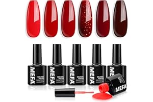 ‎MEFA MEFA UV Nagellack, 6 Farben Rot Glitzer Farben 7 ML Soak Off UV LED Gel Nagellack Schellack Set für Gelnägel Nail Art Kit Maniküre Nageldesign Nägel Selber Machen