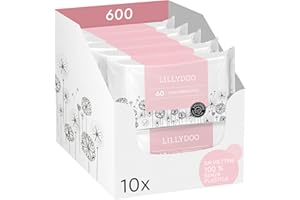 Salviettine con prebiotici LILLYDOO, 600 unità (10 x 60), 0% profumi e 100% tessuto senza plastica