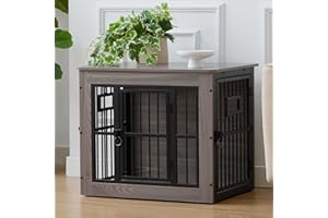 Gardner Pet 69cm Cage pour Chien, Grande Table d'Appoint pour Cages pour Chien, Cage en Bois avec 3 Porte d'alimentation Supérieure，3 Portes，69x51x60cm, Gris