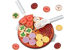 LCXCXY akcesoria do kuchni dziecięcej, zestaw do pizzy, drewniane akcesoria, kuchnia dziecięca, drewniana pizza dla dzieci