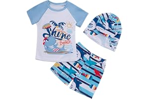 Naiyafly Baby Boy Swimsuit Set Toddler Kids Sun Protection Short Sleeve Bathing Suit Children One Piece/Rash Guard Suit Swimwear Sunsuit for Swimming Summer Beach and Pool