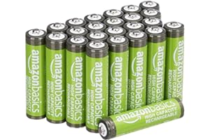 ‎AMAZON BASICS Amazon Basics Baterie AAA o wysokiej wydajności, do ponownego ładowania, Ni-MH, 850 mAh, wstępnie naładowane, opakowanie 24 sztuk